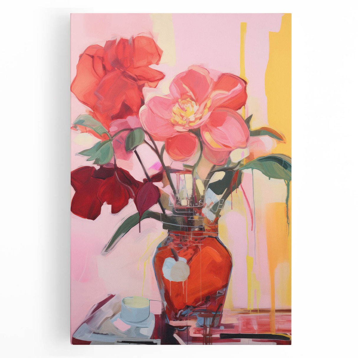 Electric Floral Wall Art with Bold Red Blooms | Vibrant Modern Decor