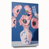 Electric Floral Art with Pink Poppies in Vase | Modern Wall Decor