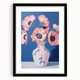 Electric Floral Art with Pink Poppies in Vase | Modern Wall Decor