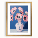 Electric Floral Art with Pink Poppies in Vase | Modern Wall Decor