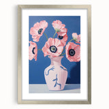 Electric Floral Art with Pink Poppies in Vase | Modern Wall Decor