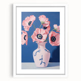 Electric Floral Art with Pink Poppies in Vase | Modern Wall Decor