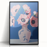 Electric Floral Art with Pink Poppies in Vase | Modern Wall Decor