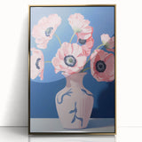 Electric Floral Art with Pink Poppies in Vase | Modern Wall Decor