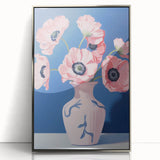 Electric Floral Art with Pink Poppies in Vase | Modern Wall Decor