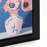 Electric Floral Art with Pink Poppies in Vase | Modern Wall Decor