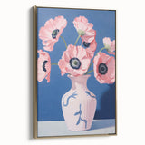Electric Floral Art with Pink Poppies in Vase | Modern Wall Decor