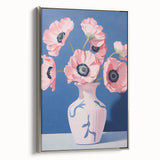 Electric Floral Art with Pink Poppies in Vase | Modern Wall Decor