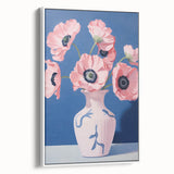 Electric Floral Art with Pink Poppies in Vase | Modern Wall Decor