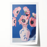 Electric Floral Art with Pink Poppies in Vase | Modern Wall Decor