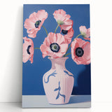 Electric Floral Art with Pink Poppies in Vase | Modern Wall Decor
