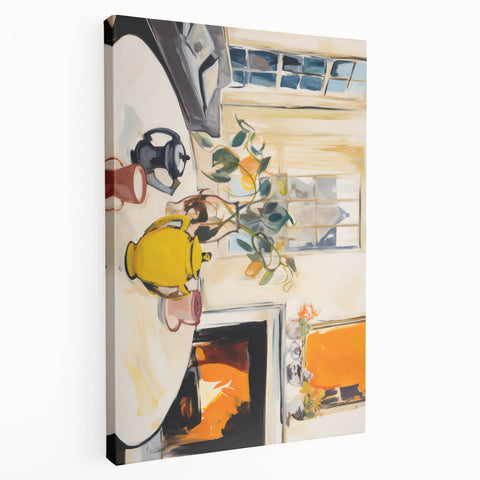 Electric Still Life Wall Art with Yellow Teapot | Modern Abstract Decor