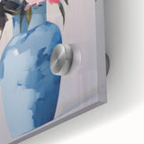 Electric Floral Art with Blue Vase and Pink Flowers | Modern Wall Decor