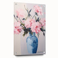 Electric Floral Art with Blue Vase and Pink Flowers | Modern Wall Decor