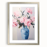 Electric Floral Art with Blue Vase and Pink Flowers | Modern Wall Decor