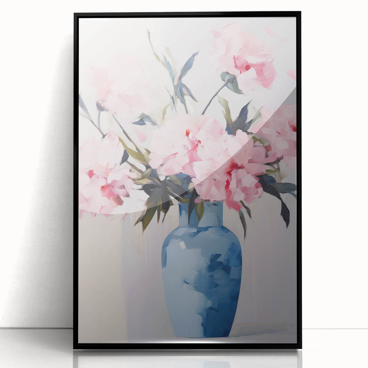 Electric Floral Art with Blue Vase and Pink Flowers | Modern Wall Decor