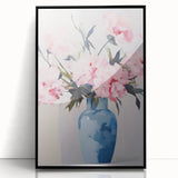 Electric Floral Art with Blue Vase and Pink Flowers | Modern Wall Decor