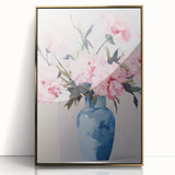 Electric Floral Art with Blue Vase and Pink Flowers | Modern Wall Decor