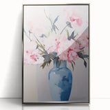 Electric Floral Art with Blue Vase and Pink Flowers | Modern Wall Decor