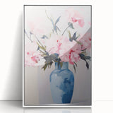 Electric Floral Art with Blue Vase and Pink Flowers | Modern Wall Decor