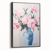 Electric Floral Art with Blue Vase and Pink Flowers | Modern Wall Decor