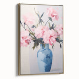 Electric Floral Art with Blue Vase and Pink Flowers | Modern Wall Decor