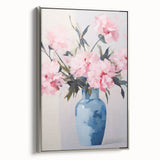 Electric Floral Art with Blue Vase and Pink Flowers | Modern Wall Decor