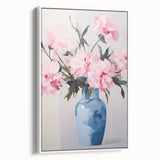 Electric Floral Art with Blue Vase and Pink Flowers | Modern Wall Decor