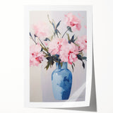Electric Floral Art with Blue Vase and Pink Flowers | Modern Wall Decor