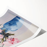 Electric Floral Art with Blue Vase and Pink Flowers | Modern Wall Decor