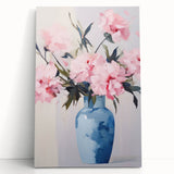 Electric Floral Art with Blue Vase and Pink Flowers | Modern Wall Decor