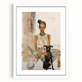 Electric Art of Woman and Dog | Modern Portrait Wall Decor