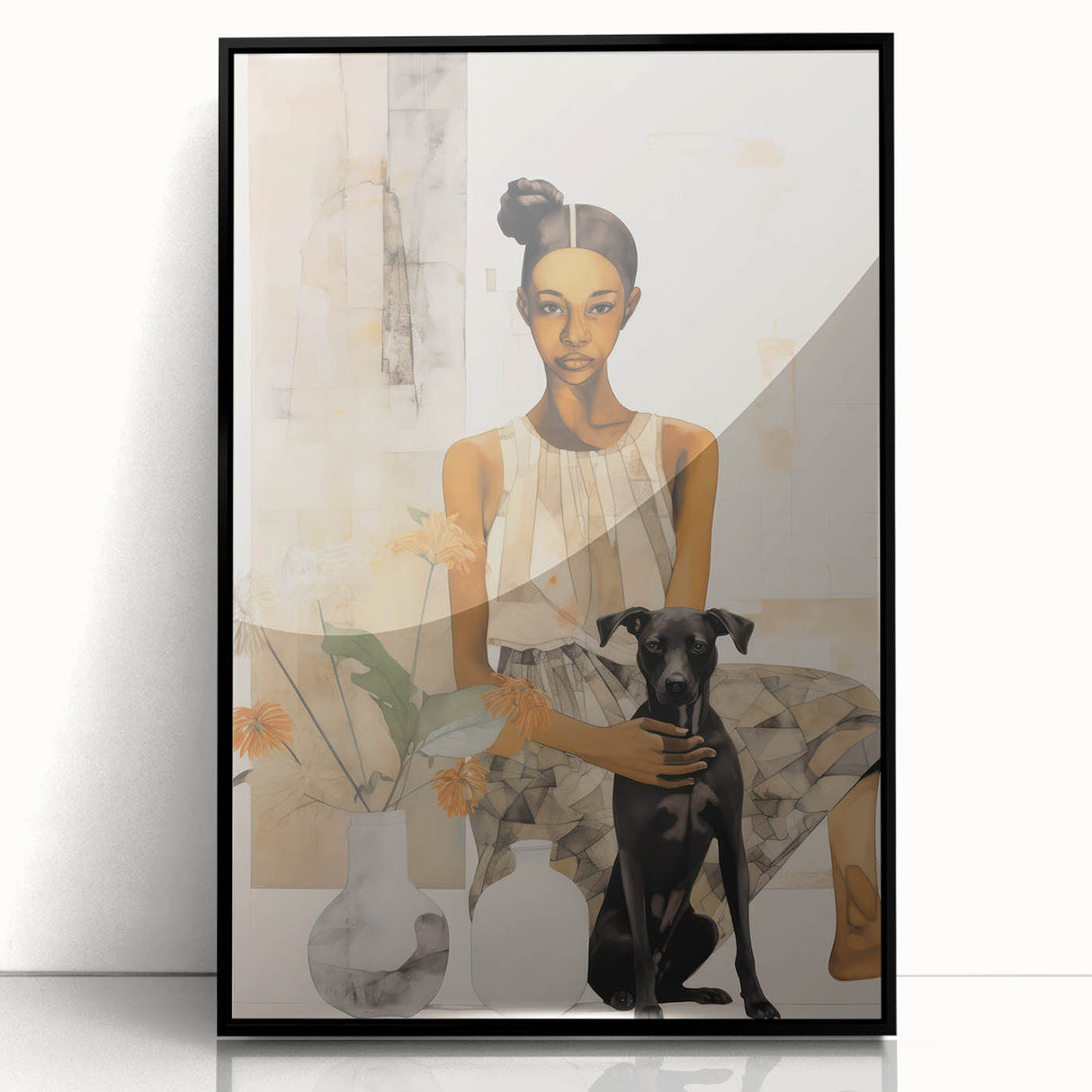 Electric Art of Woman and Dog | Modern Portrait Wall Decor