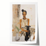 Electric Art of Woman and Dog | Modern Portrait Wall Decor