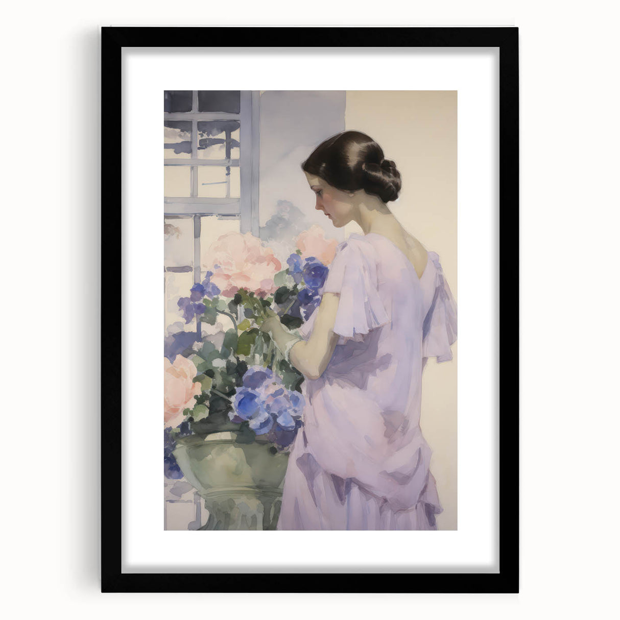 Elegant Woman with Flowers – Modern Electric Wall Art Canvas Print