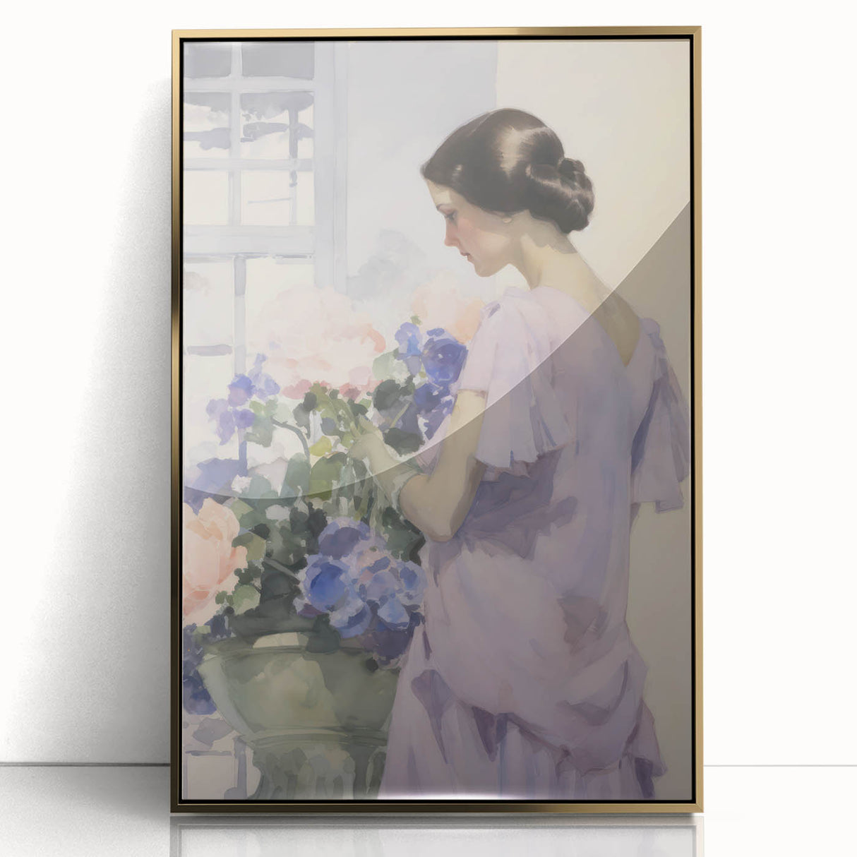 Elegant Woman with Flowers – Modern Electric Wall Art Canvas Print