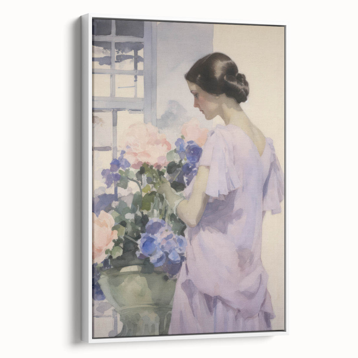 Elegant Woman with Flowers – Modern Electric Wall Art Canvas Print