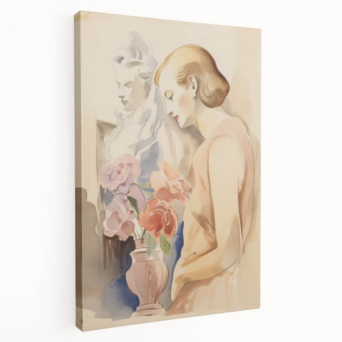 Refined Lady and Flowers – Electric Wall Art Canvas for Modern Spaces