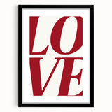 Electric Wall Art: Bold LOVE Typography in Vibrant Red for Modern Decor