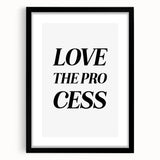 Electric Wall Art: Bold 'Love the Process' Typography for Modern Spaces