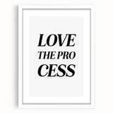 Electric Wall Art: Bold 'Love the Process' Typography for Modern Spaces