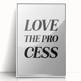 Electric Wall Art: Bold 'Love the Process' Typography for Modern Spaces