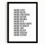 Electric Wall Art: Inspiring 'More Love, More Living' Typography Print