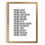 Electric Wall Art: Inspiring 'More Love, More Living' Typography Print