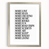 Electric Wall Art: Inspiring 'More Love, More Living' Typography Print