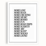 Electric Wall Art: Inspiring 'More Love, More Living' Typography Print
