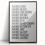 Electric Wall Art: Inspiring 'More Love, More Living' Typography Print