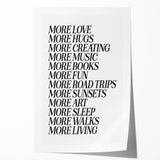 Electric Wall Art: Inspiring 'More Love, More Living' Typography Print