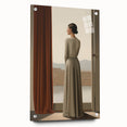 Electric Wall Art: Elegant Woman by the Window Minimalist Print