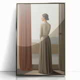 Electric Wall Art: Elegant Woman by the Window Minimalist Print
